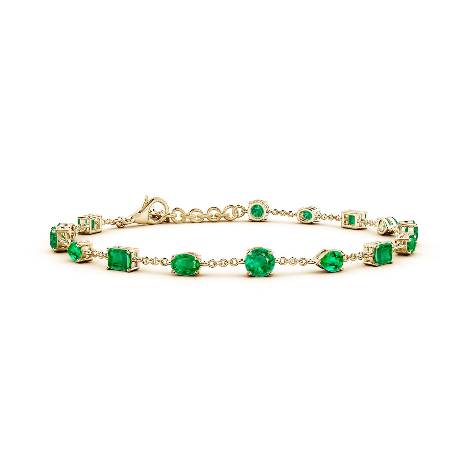 4mm AAA Multi-Shape Emerald Station Bracelet in 18K Yellow Gold
