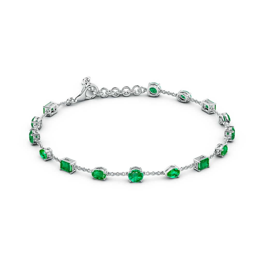 4mm AAA Multi-Shape Emerald Station Bracelet in White Gold - side 2