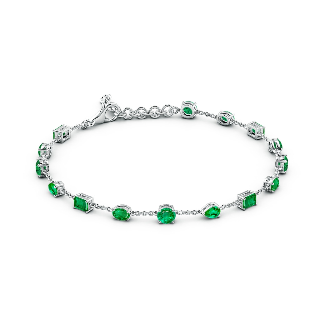 4mm AAA Multi-Shape Emerald Station Bracelet in White Gold - side 199