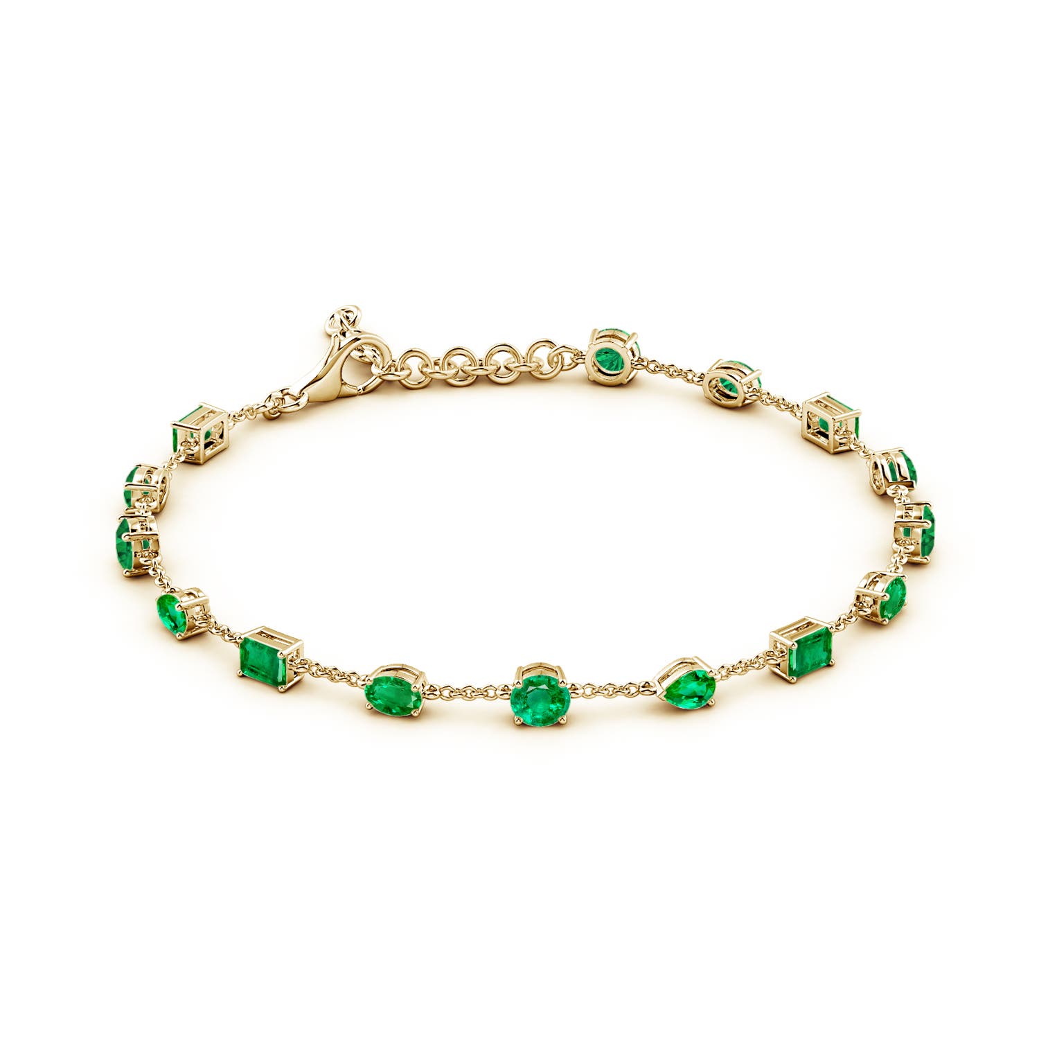 4mm AAA Multi-Shape Emerald Station Bracelet in Yellow Gold