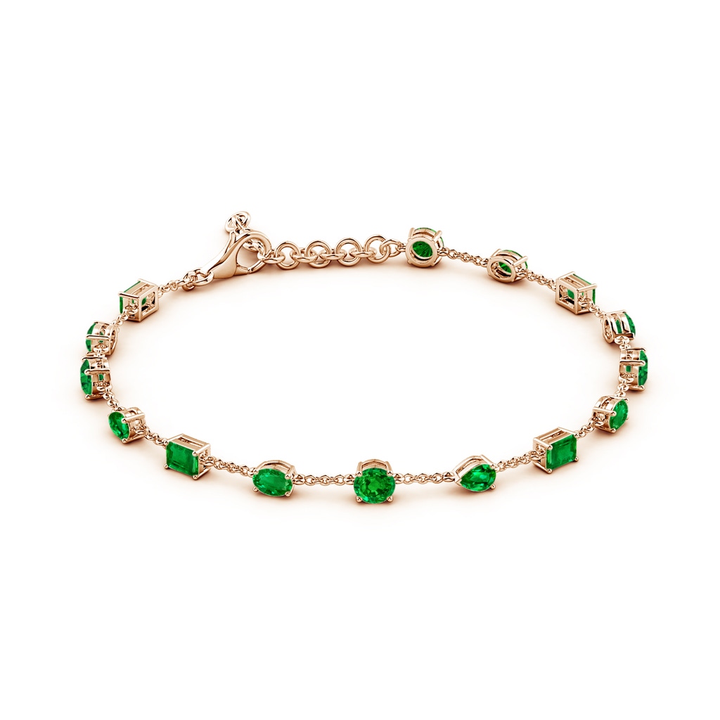 4mm AAAA Multi-Shape Emerald Station Bracelet in Rose Gold - side 199