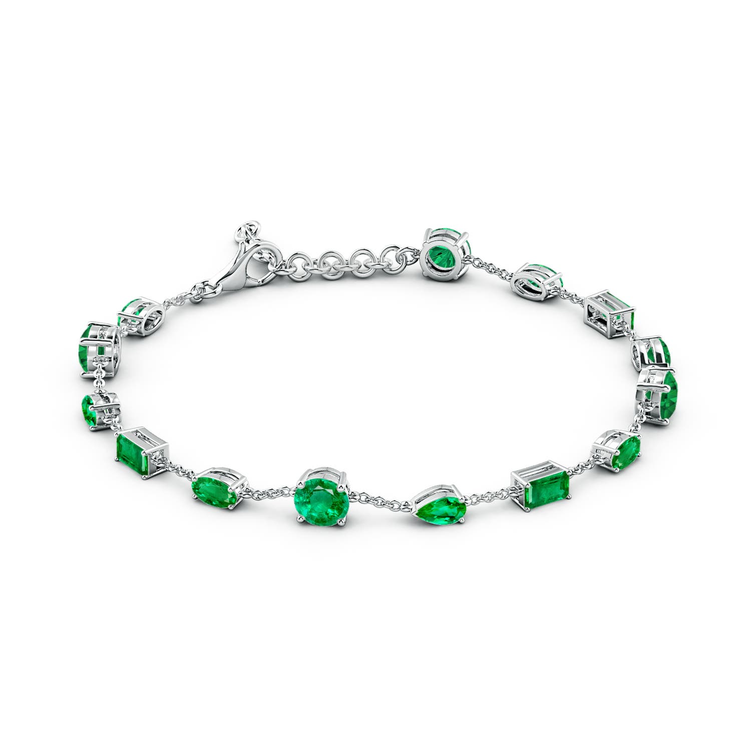 5mm AAA Multi-Shape Emerald Station Bracelet in 18K White Gold