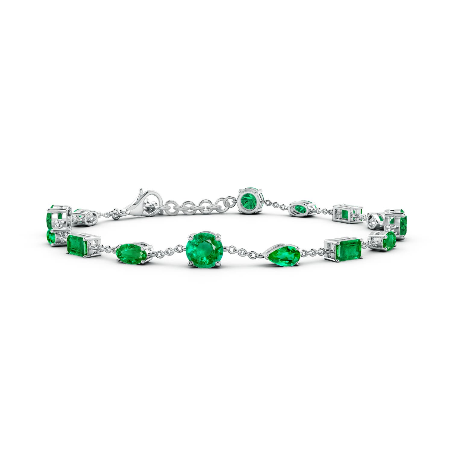 5mm AAA Multi-Shape Emerald Station Bracelet in White Gold