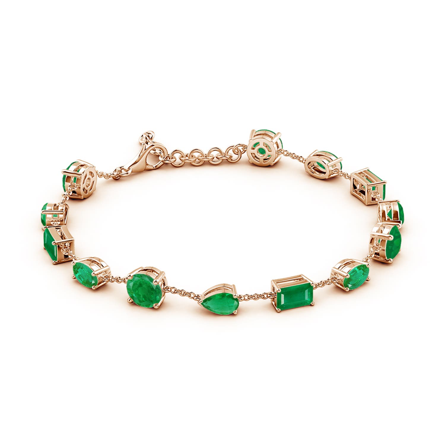 6mm AA Multi-Shape Emerald Station Bracelet in Rose Gold