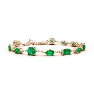 6mm AAA Multi-Shape Emerald Station Bracelet in 18K Rose Gold