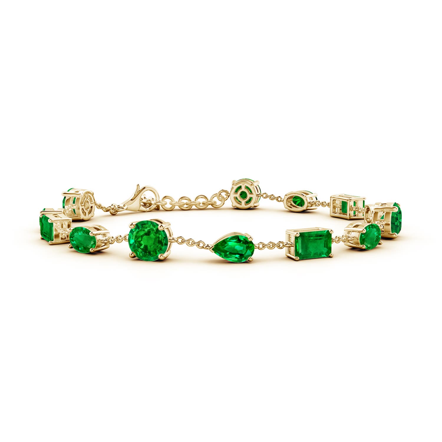 6mm AAAA Multi-Shape Emerald Station Bracelet in Yellow Gold