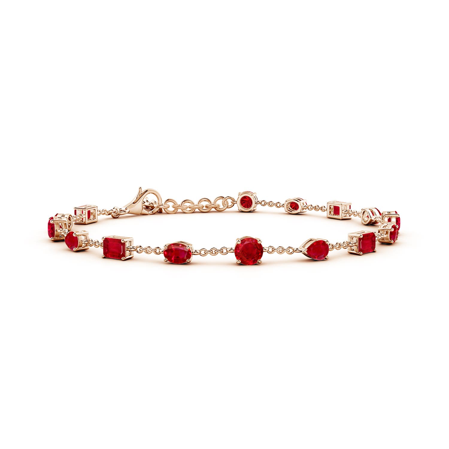 4mm AAA Multi-Shape Ruby Station Bracelet in Rose Gold