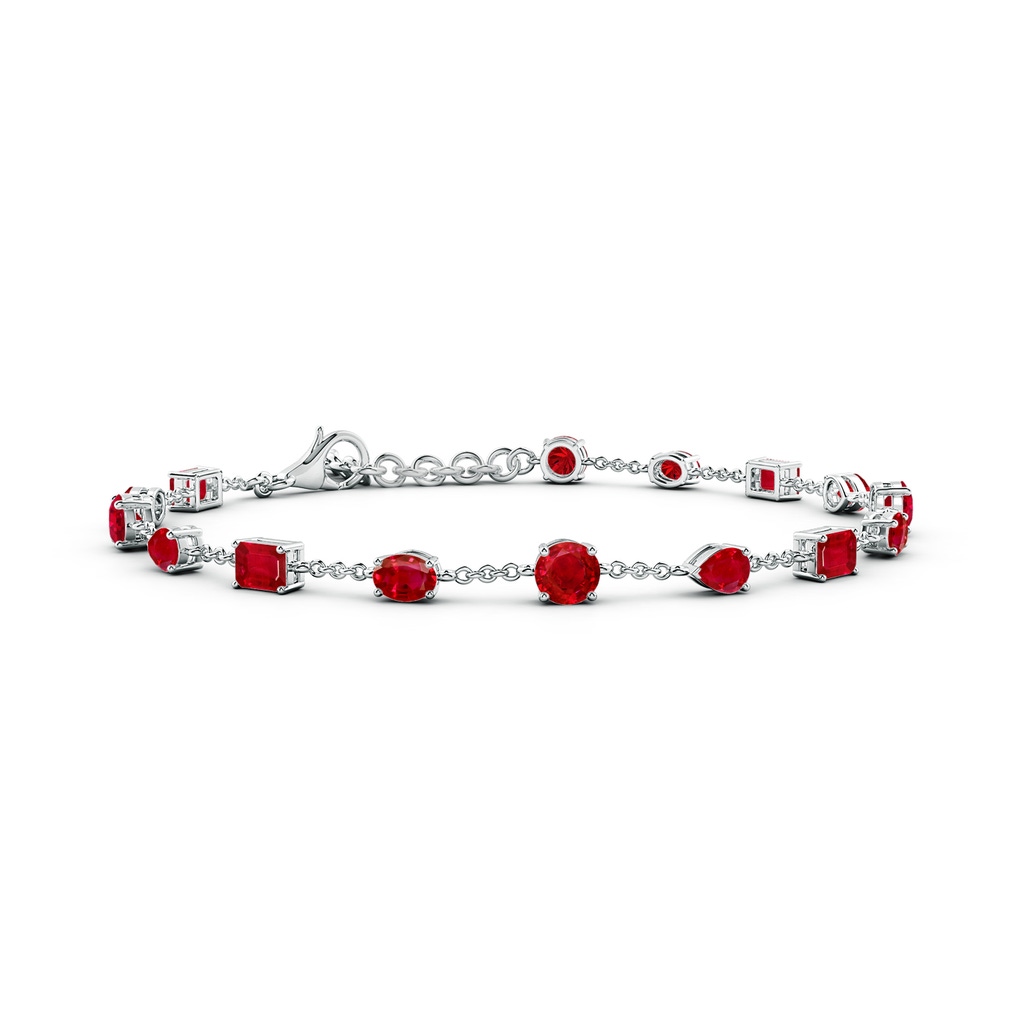 4mm AAA Multi-Shape Ruby Station Bracelet in White Gold