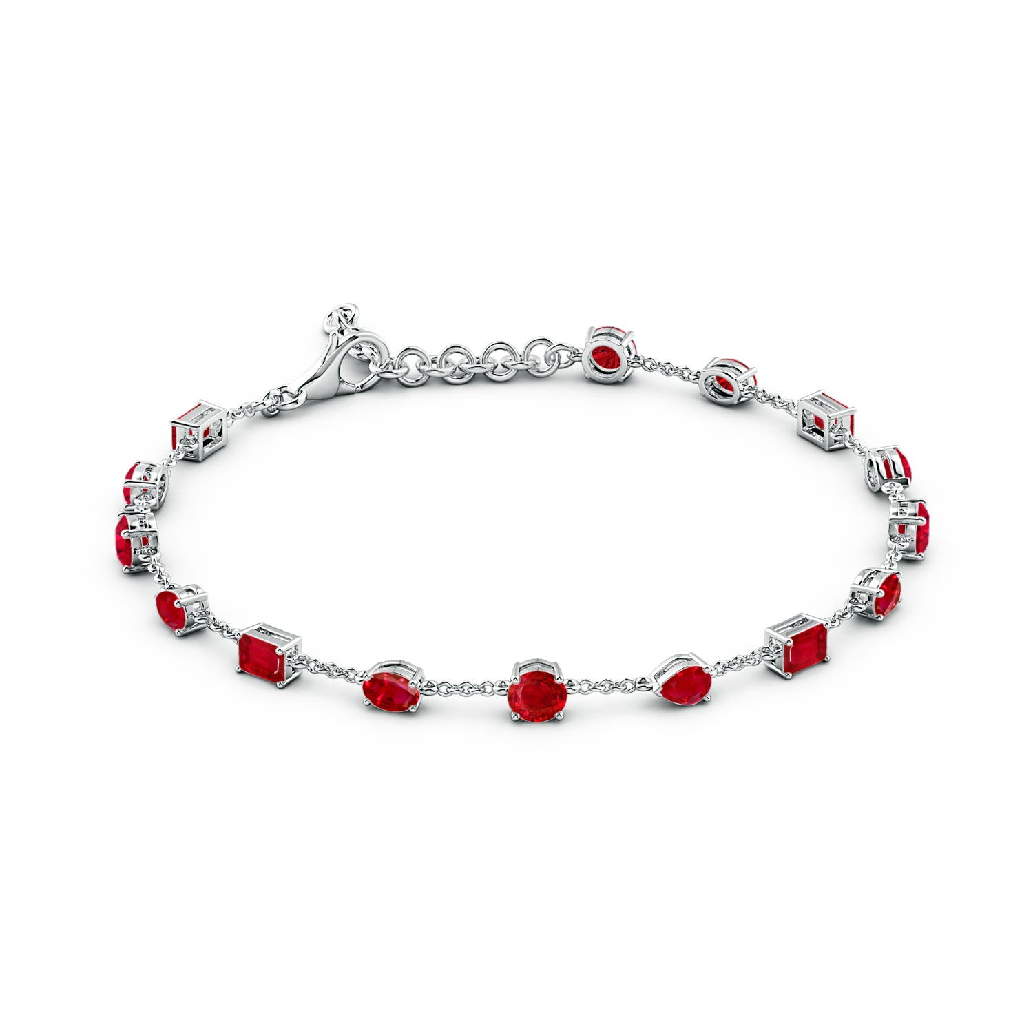 4mm AAA Multi-Shape Ruby Station Bracelet in White Gold - side 2