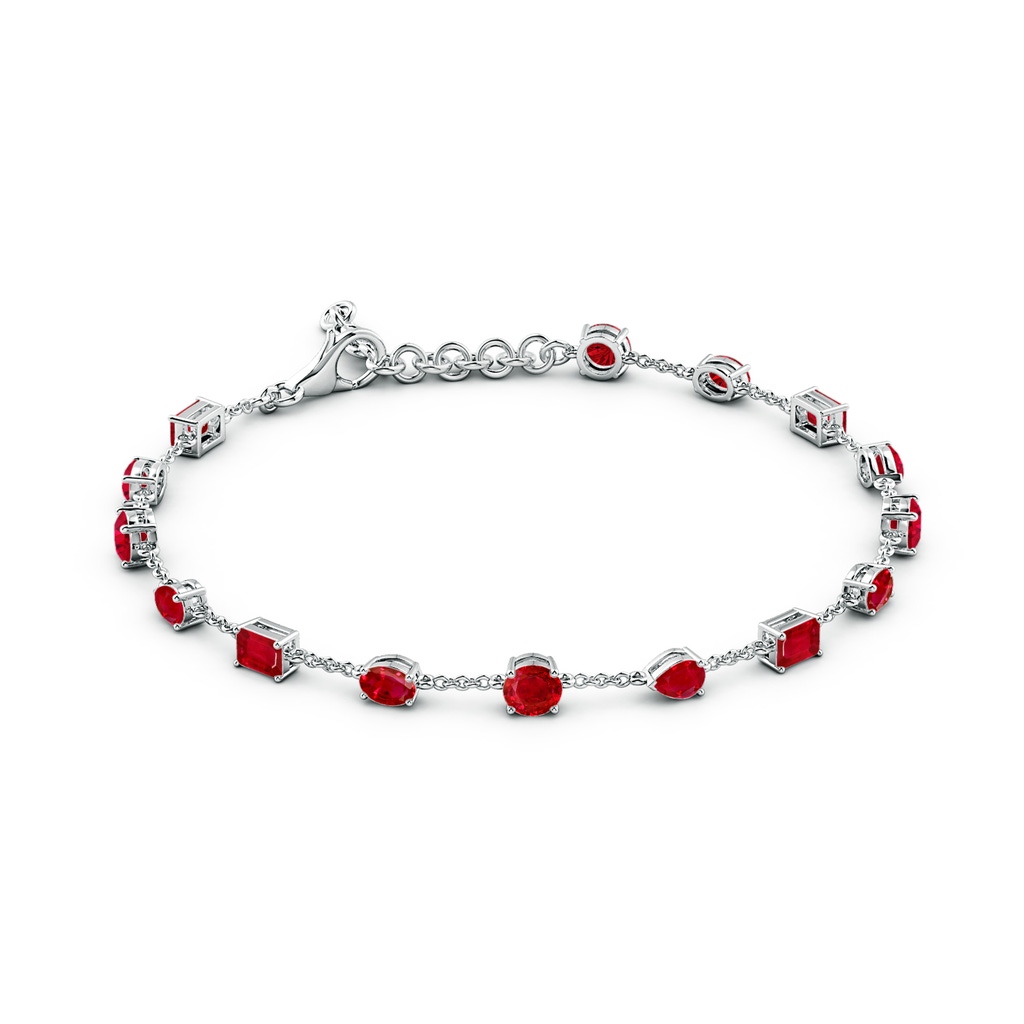 4mm AAA Multi-Shape Ruby Station Bracelet in White Gold - side 199