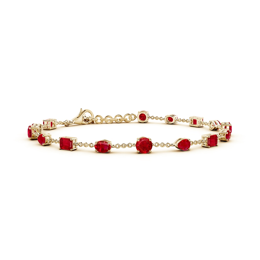 4mm AAA Multi-Shape Ruby Station Bracelet in Yellow Gold
