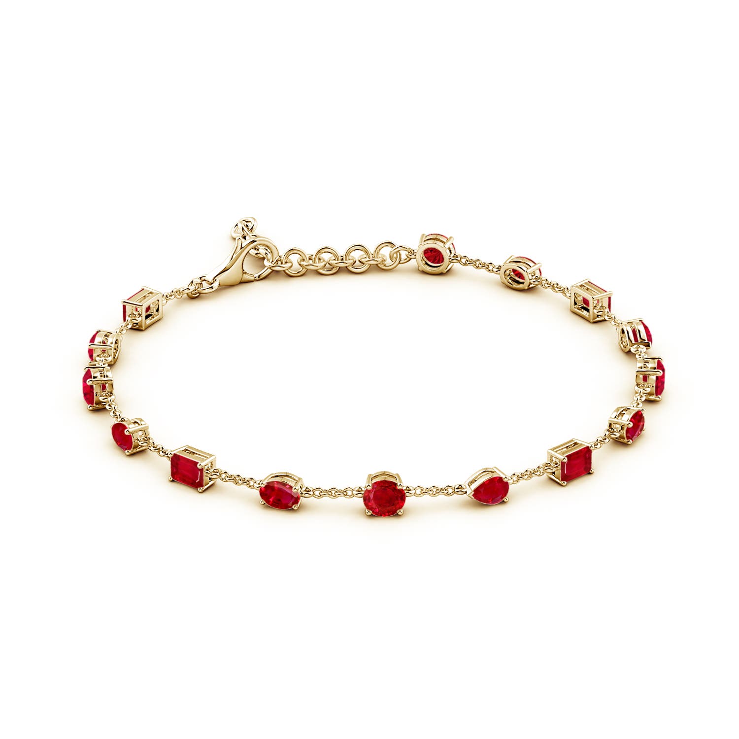 4mm AAA Multi-Shape Ruby Station Bracelet in Yellow Gold - side 2