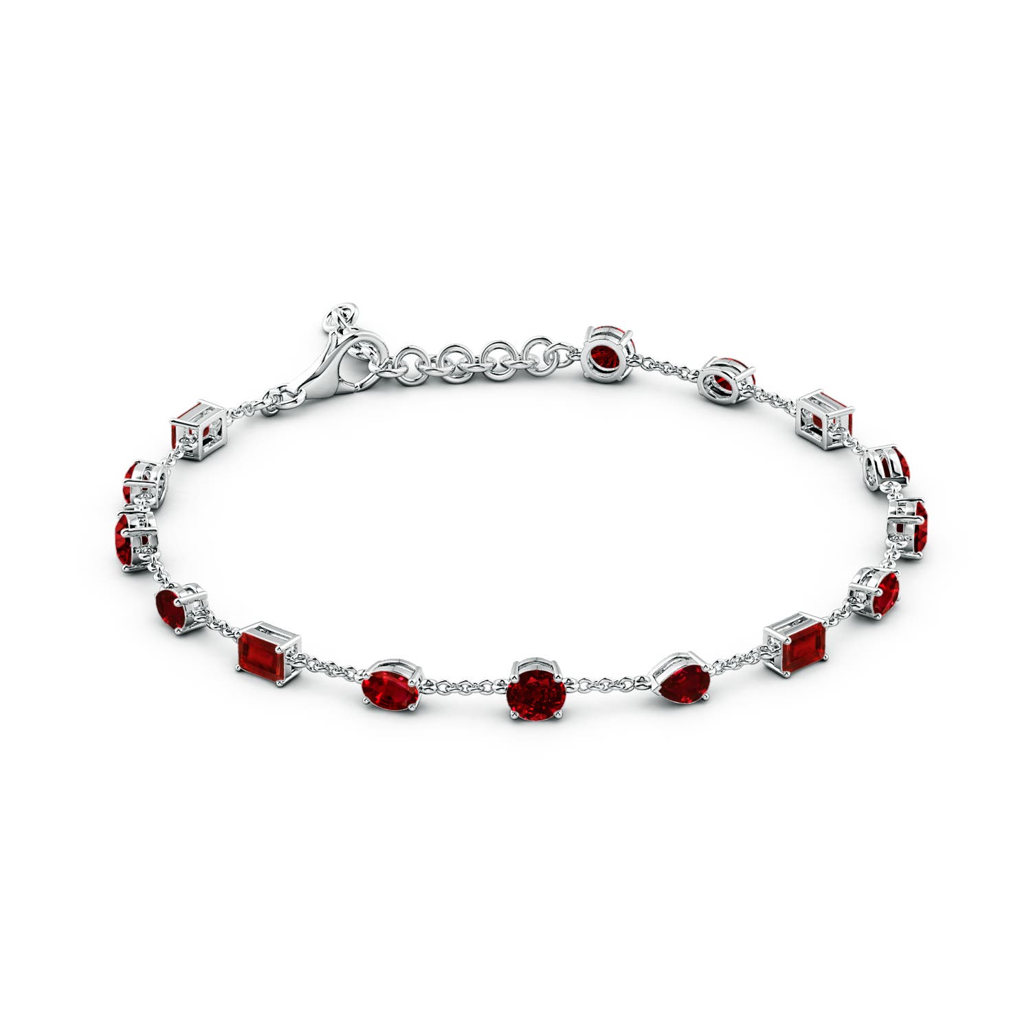 4mm AAAA Multi-Shape Ruby Station Bracelet in 18K White Gold