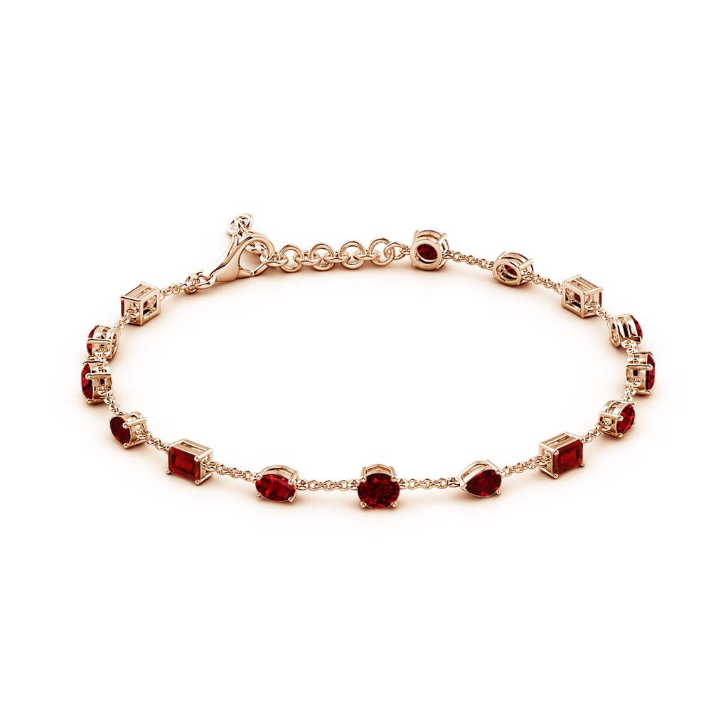 4mm AAAA Multi-Shape Ruby Station Bracelet in Rose Gold - side 199