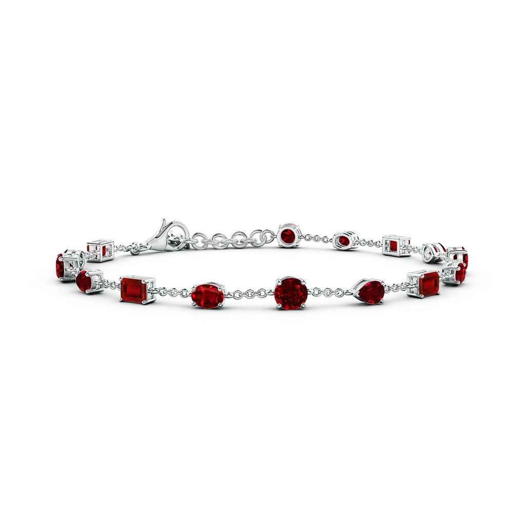 4mm AAAA Multi-Shape Ruby Station Bracelet in White Gold