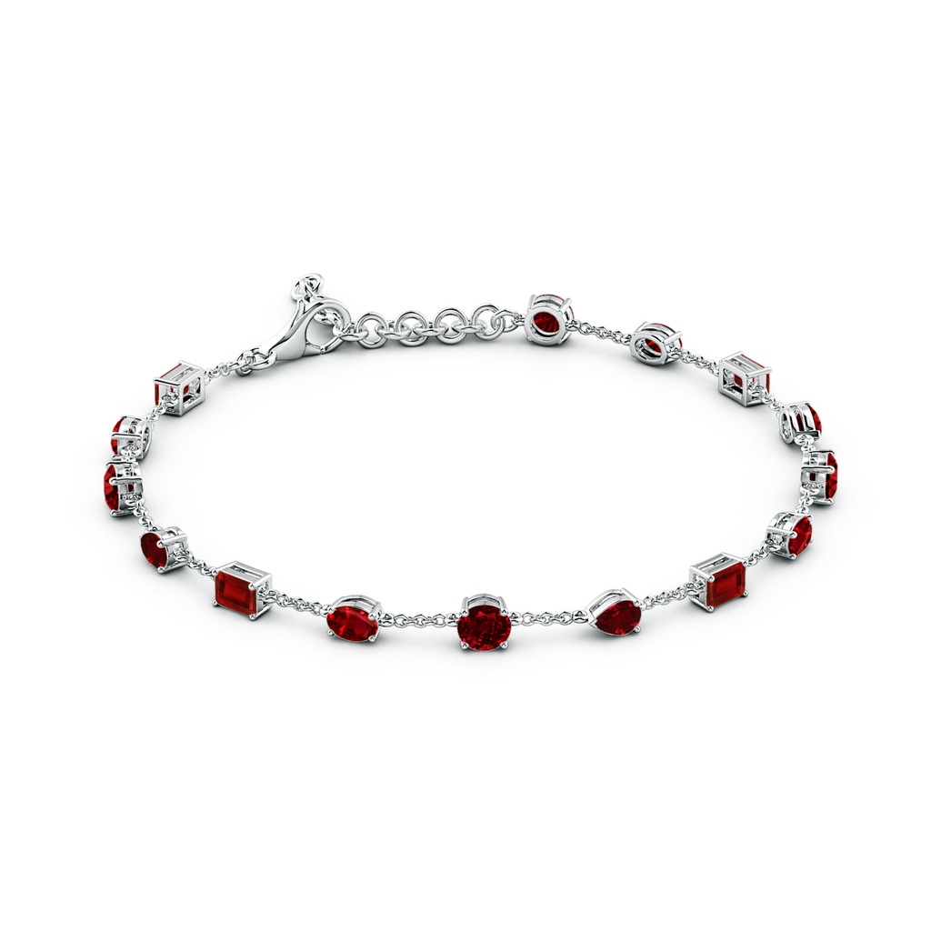 4mm AAAA Multi-Shape Ruby Station Bracelet in White Gold - side 199