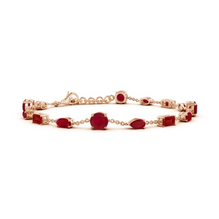 5mm AA Multi-Shape Ruby Station Bracelet in Rose Gold