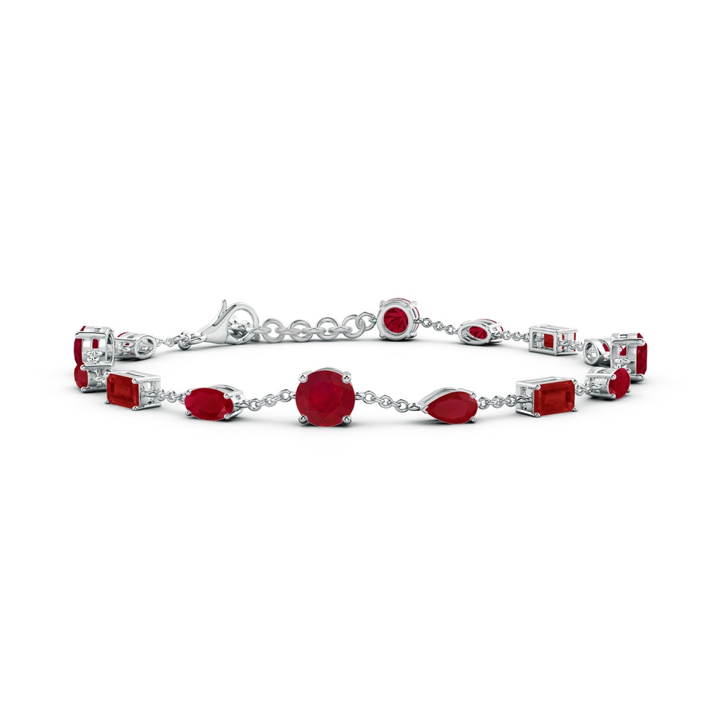 5mm AA Multi-Shape Ruby Station Bracelet in White Gold