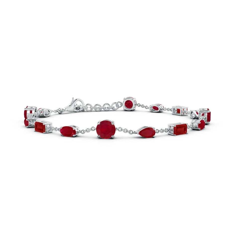 5mm AA Multi-Shape Ruby Station Bracelet in White Gold 