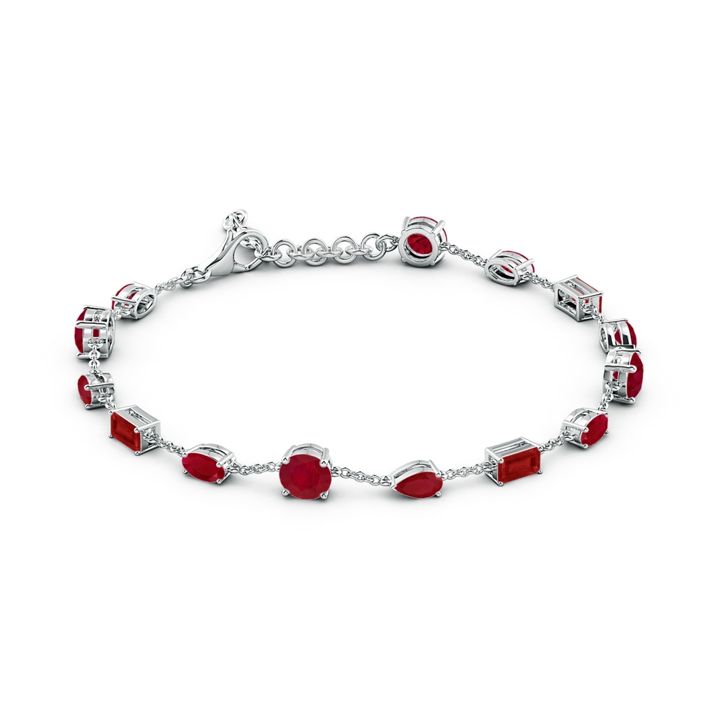 5mm AA Multi-Shape Ruby Station Bracelet in White Gold - side 199