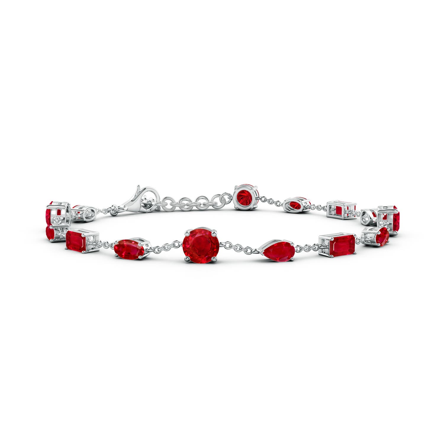 5mm AAA Multi-Shape Ruby Station Bracelet in White Gold