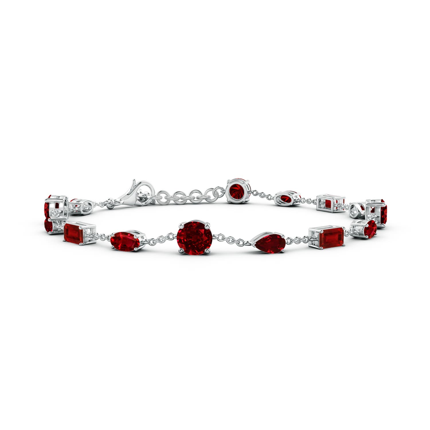 5mm AAAA Multi-Shape Ruby Station Bracelet in 18K White Gold
