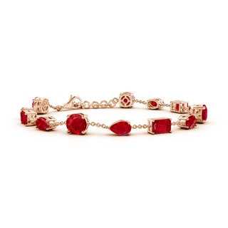 6mm AAA Multi-Shape Ruby Station Bracelet in 18K Rose Gold