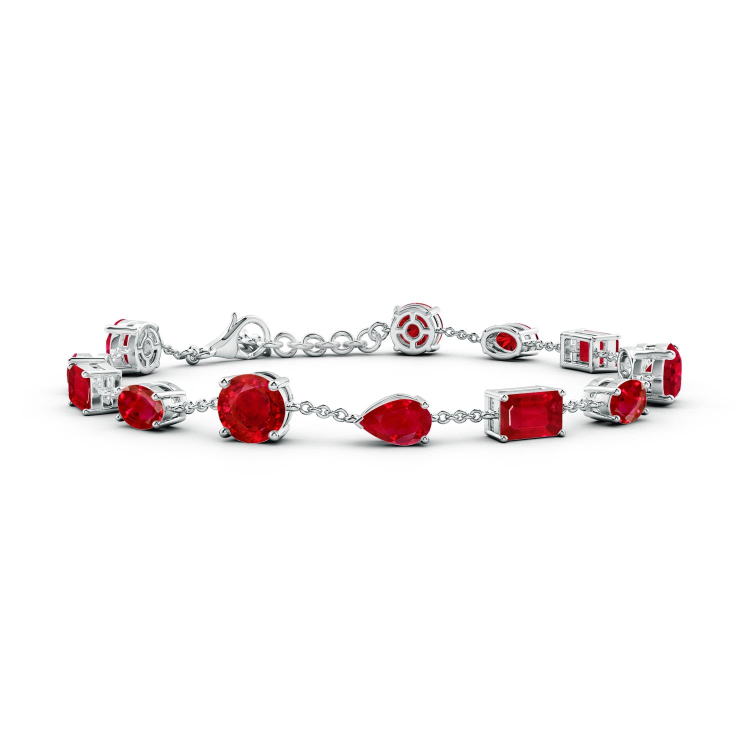 6mm AAA Multi-Shape Ruby Station Bracelet in 18K White Gold