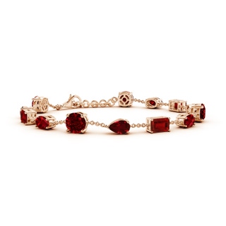 6mm AAAA Multi-Shape Ruby Station Bracelet in 18K Rose Gold