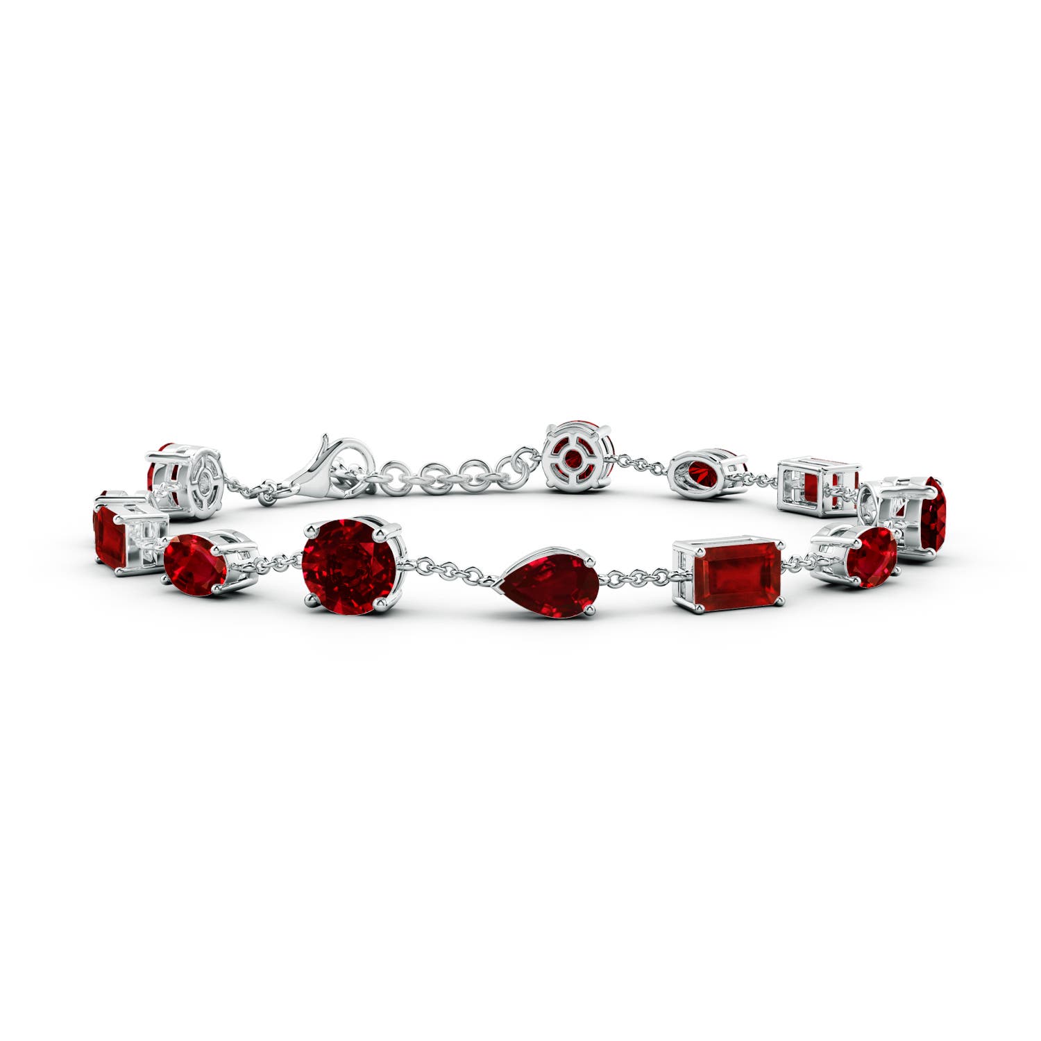 6mm AAAA Multi-Shape Ruby Station Bracelet in White Gold
