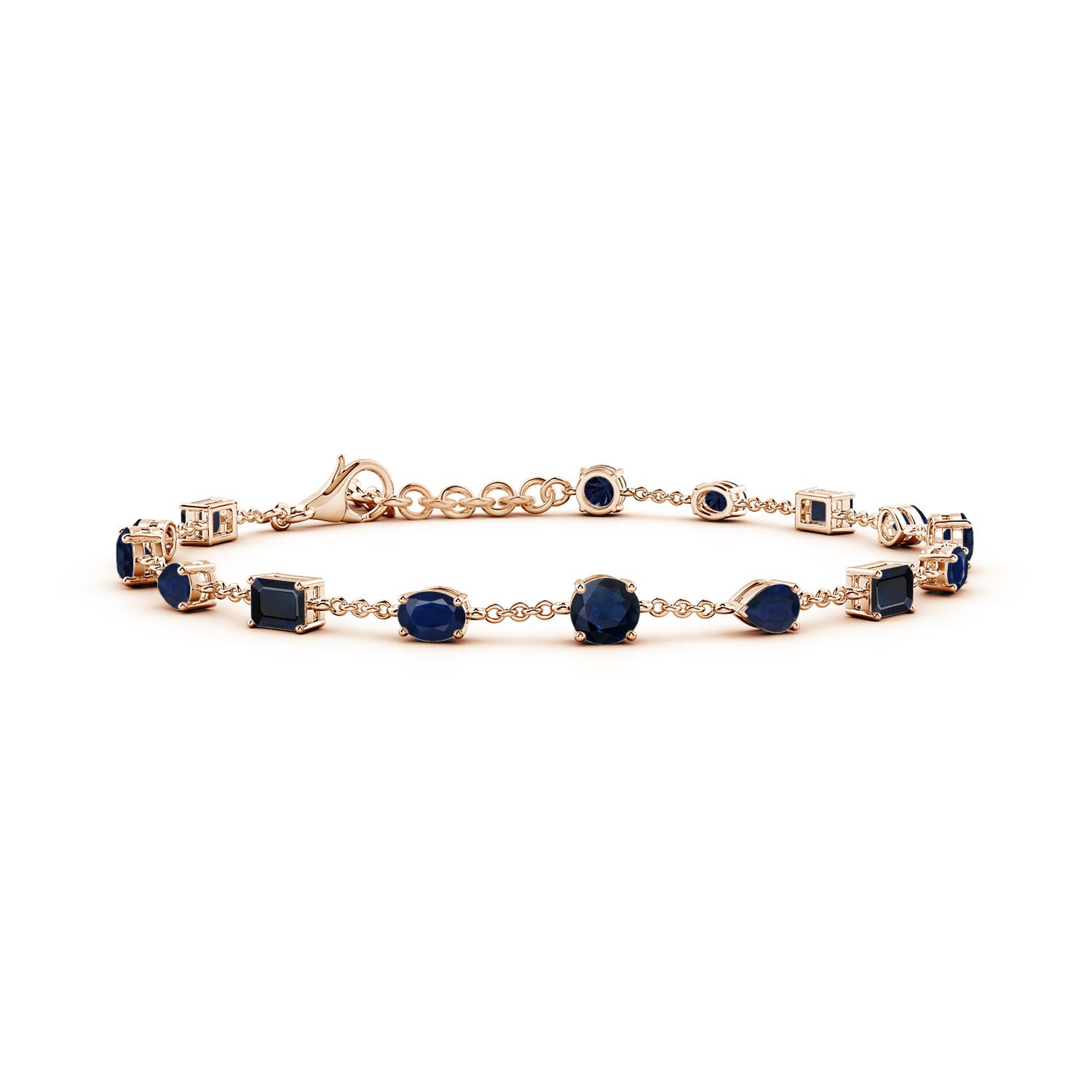 4 mm breites, mehrfarbiges blaues Saphir-Armband aus 18-karätigem Roségold