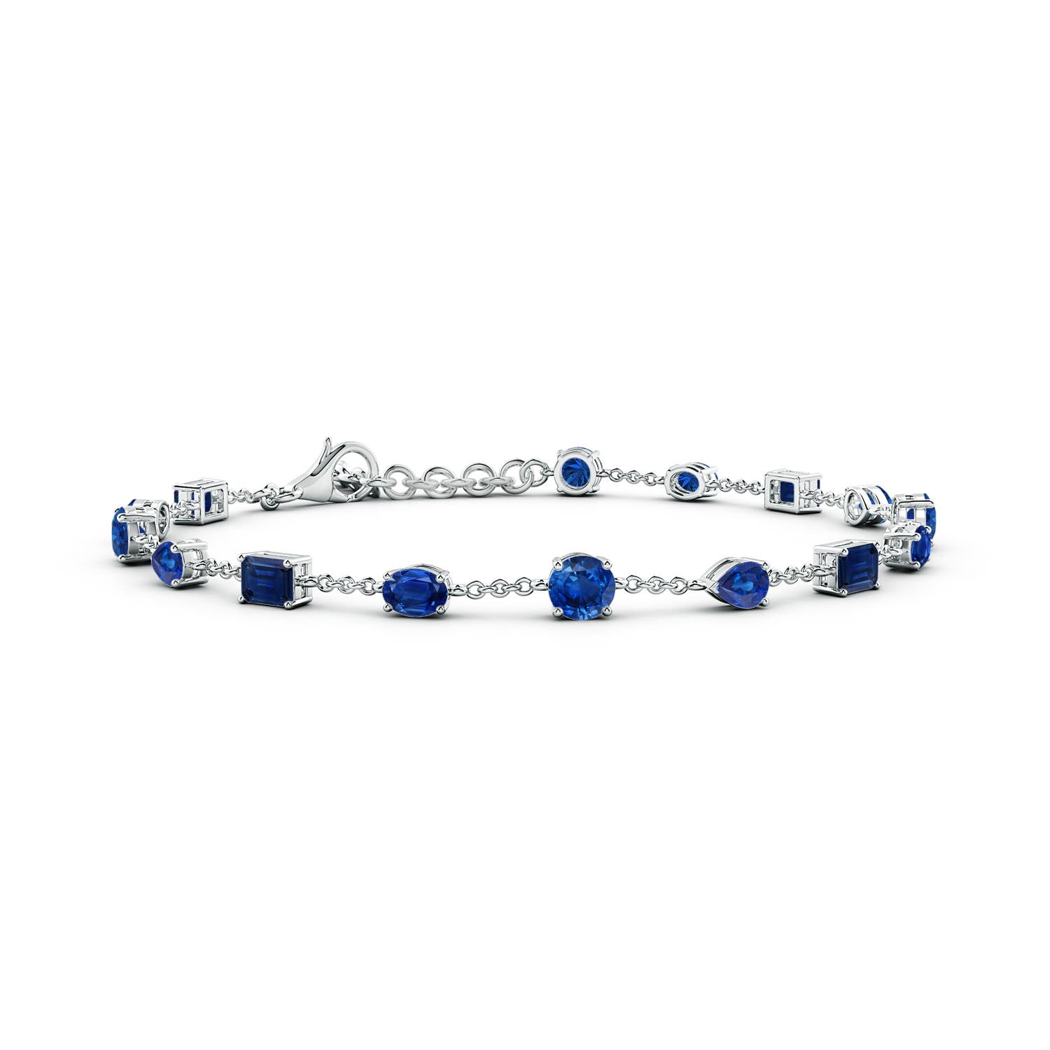 4mm AAA Multi-Shape Blue Sapphire Station Bracelet in 18CT White Gold