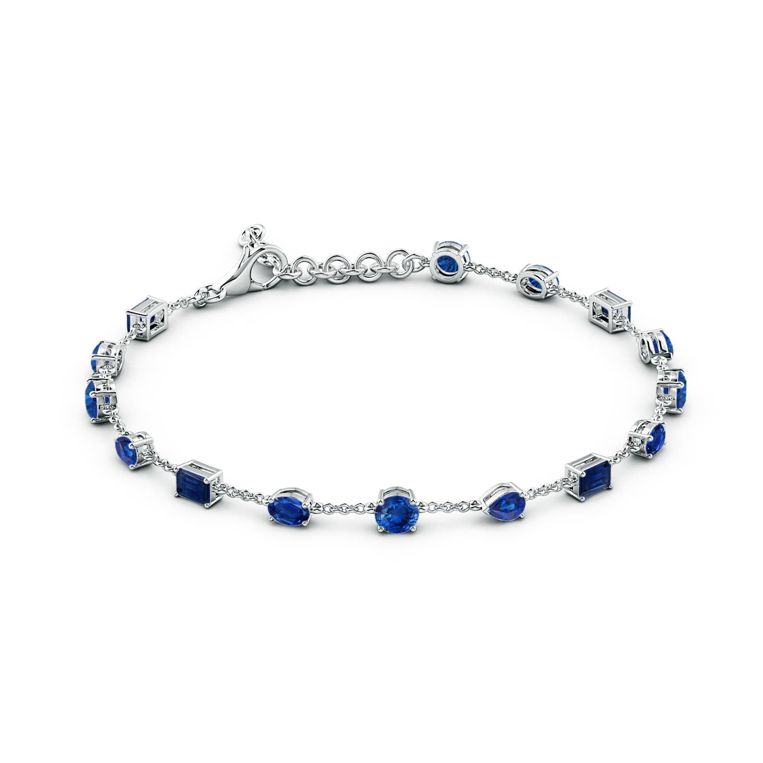 4mm AAA Multi-Shape Blue Sapphire Station Bracelet in 18K White Gold