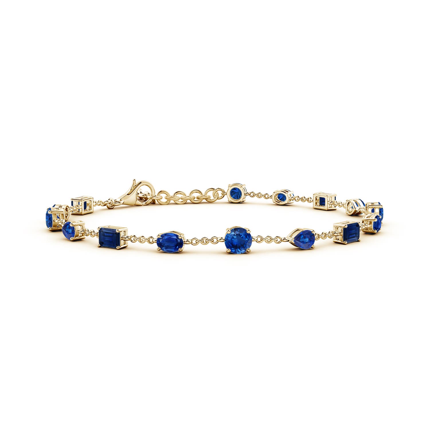 4mm AAA Multi-Shape Blue Sapphire Station Bracelet in 18K Yellow Gold