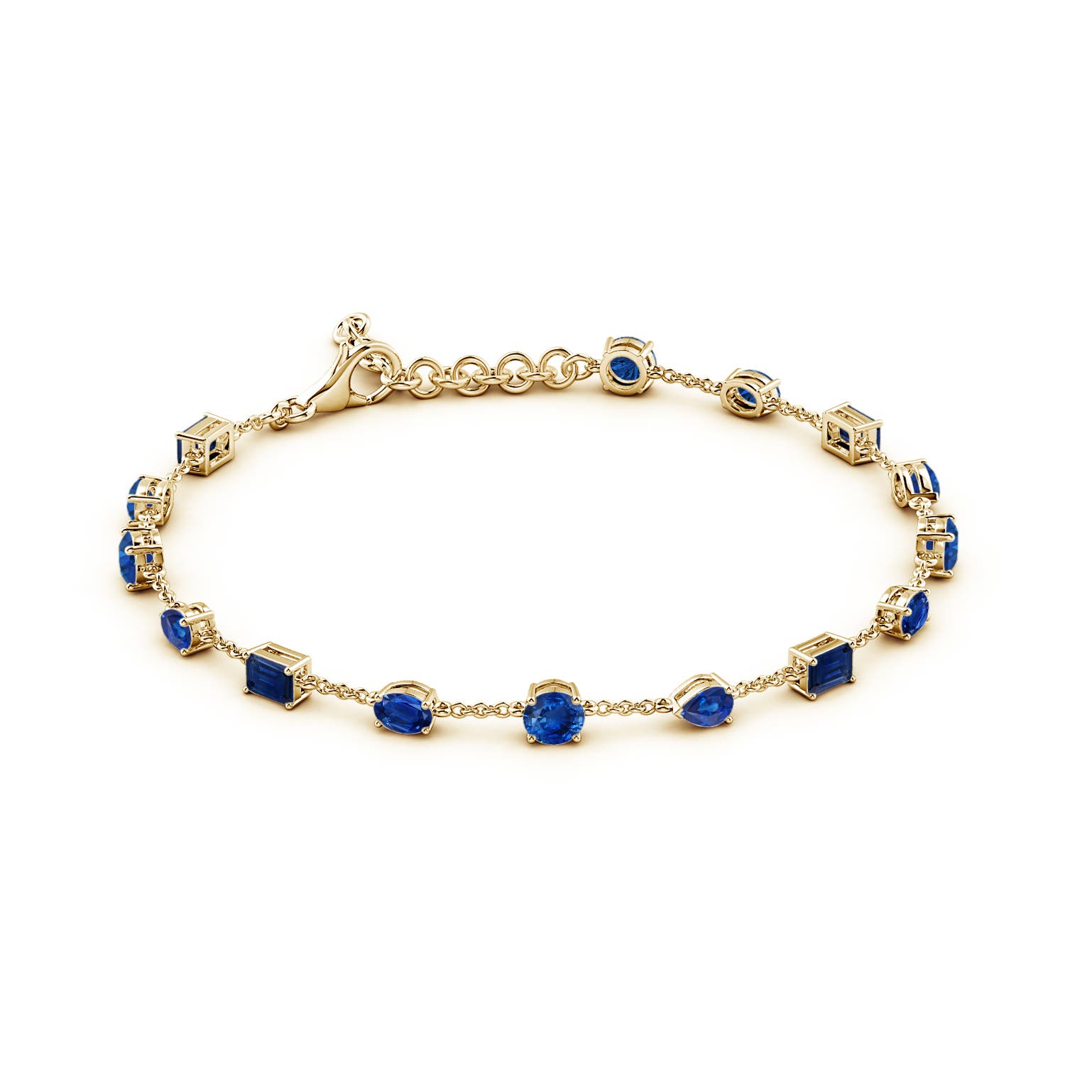 4mm AAA Multi-Shape Blue Sapphire Station Bracelet in 18K Yellow Gold