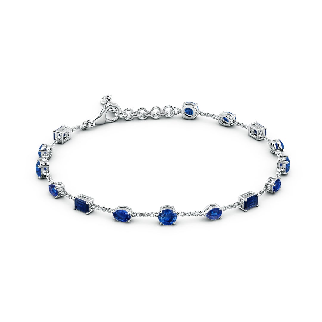 4mm AAA Multi-Shape Blue Sapphire Station Bracelet in White Gold - side 2