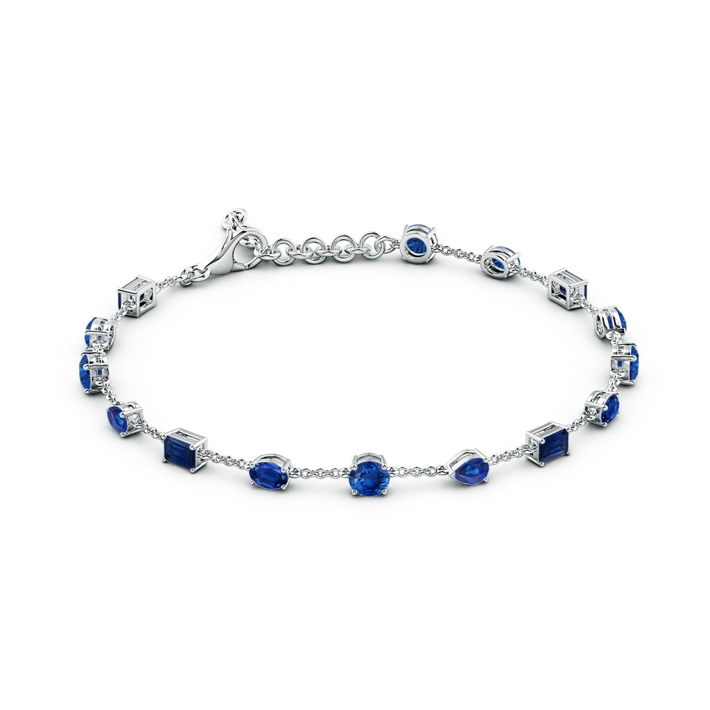 4mm AAA Multi-Shape Blue Sapphire Station Bracelet in White Gold - side 199