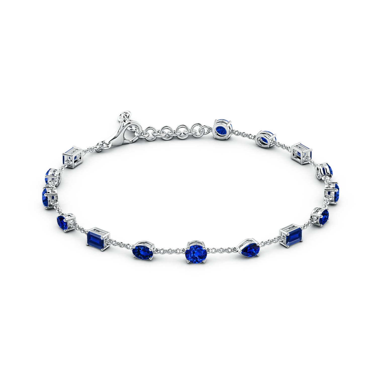 4mm AAAA Multi-Shape Blue Sapphire Station Bracelet in 18K White Gold