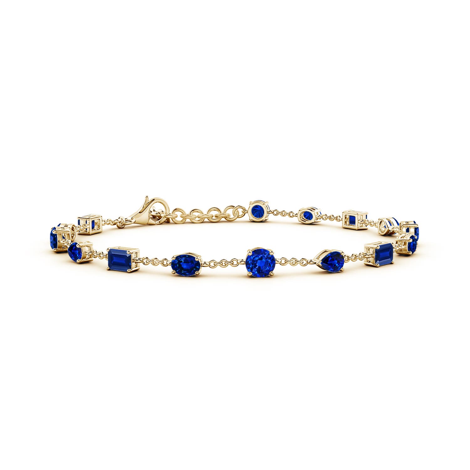 4mm AAAA Multi-Shape Blue Sapphire Station Bracelet in 18K Yellow Gold