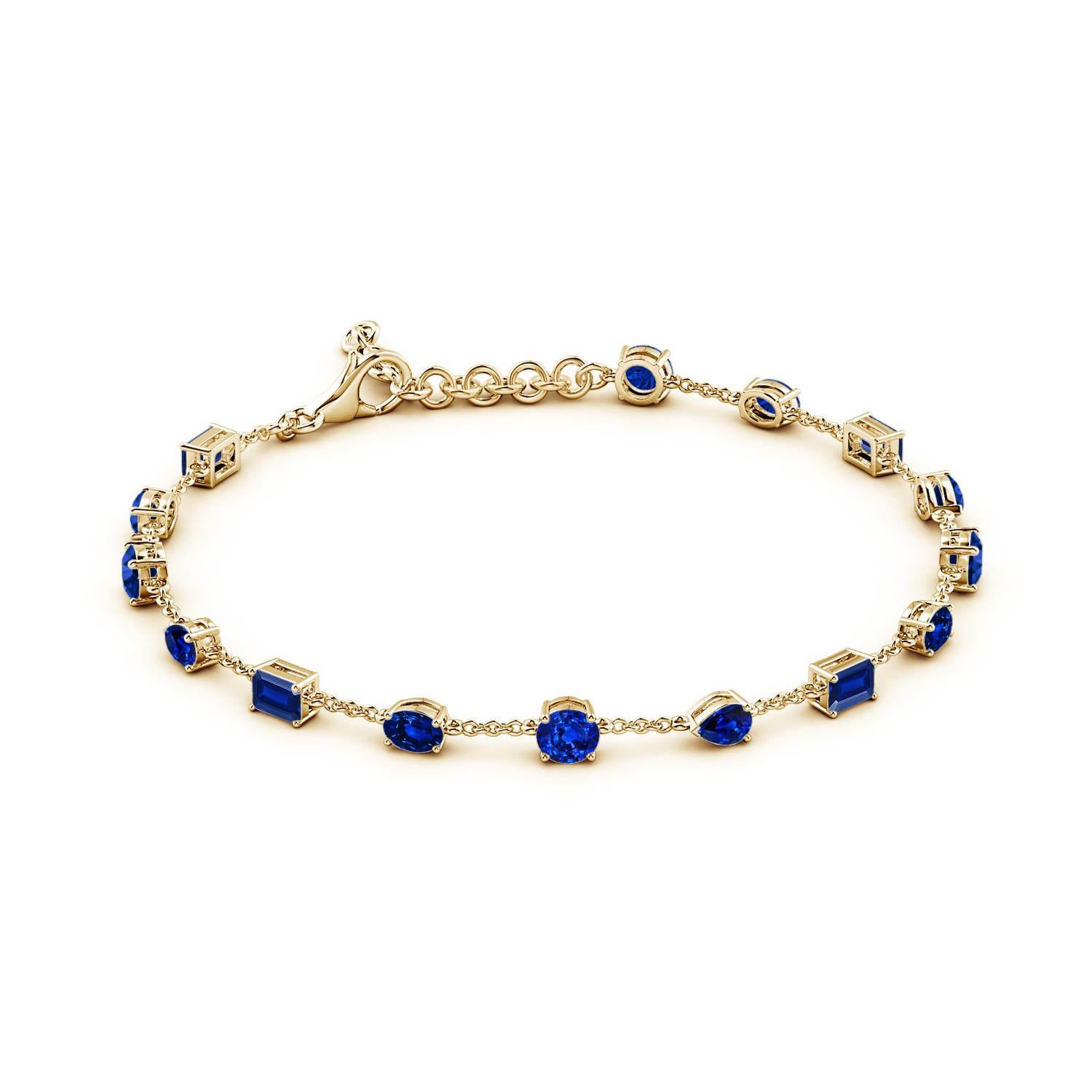 4mm AAAA Multi-Shape Blue Sapphire Station Bracelet in Yellow Gold - side 3