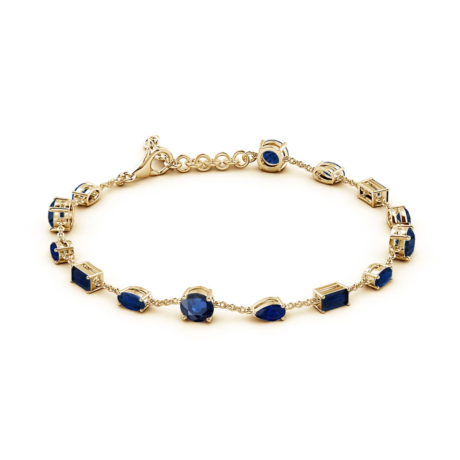 5mm AA Multi-Shape Blue Sapphire Station Bracelet in Yellow Gold - side 2