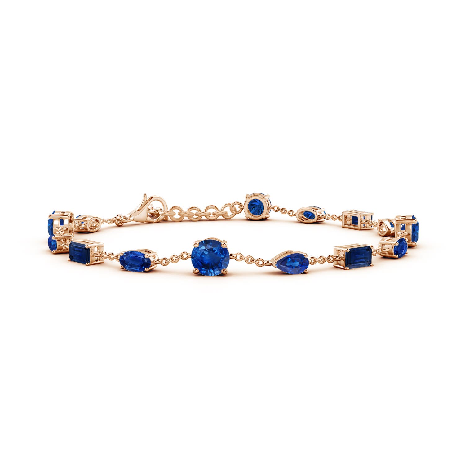 5mm AAA Multi-Shape Blue Sapphire Station Bracelet in Rose Gold
