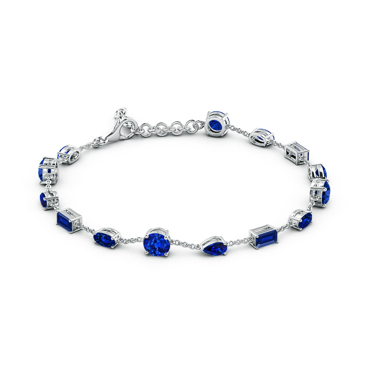 5mm AAAA Multi-Shape Blue Sapphire Station Bracelet in White Gold
