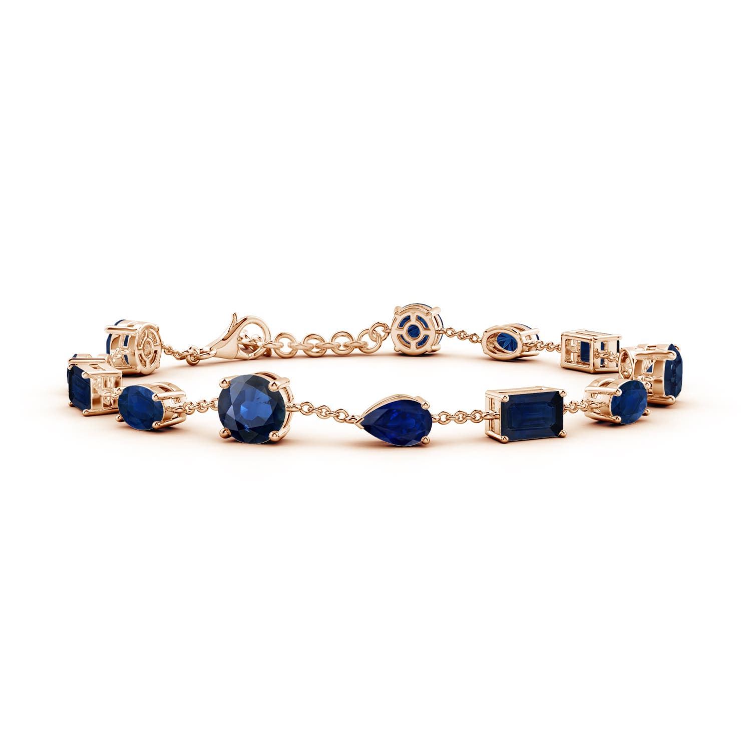 6mm AA Multi-Shape Blue Sapphire Station Bracelet in Rose Gold
