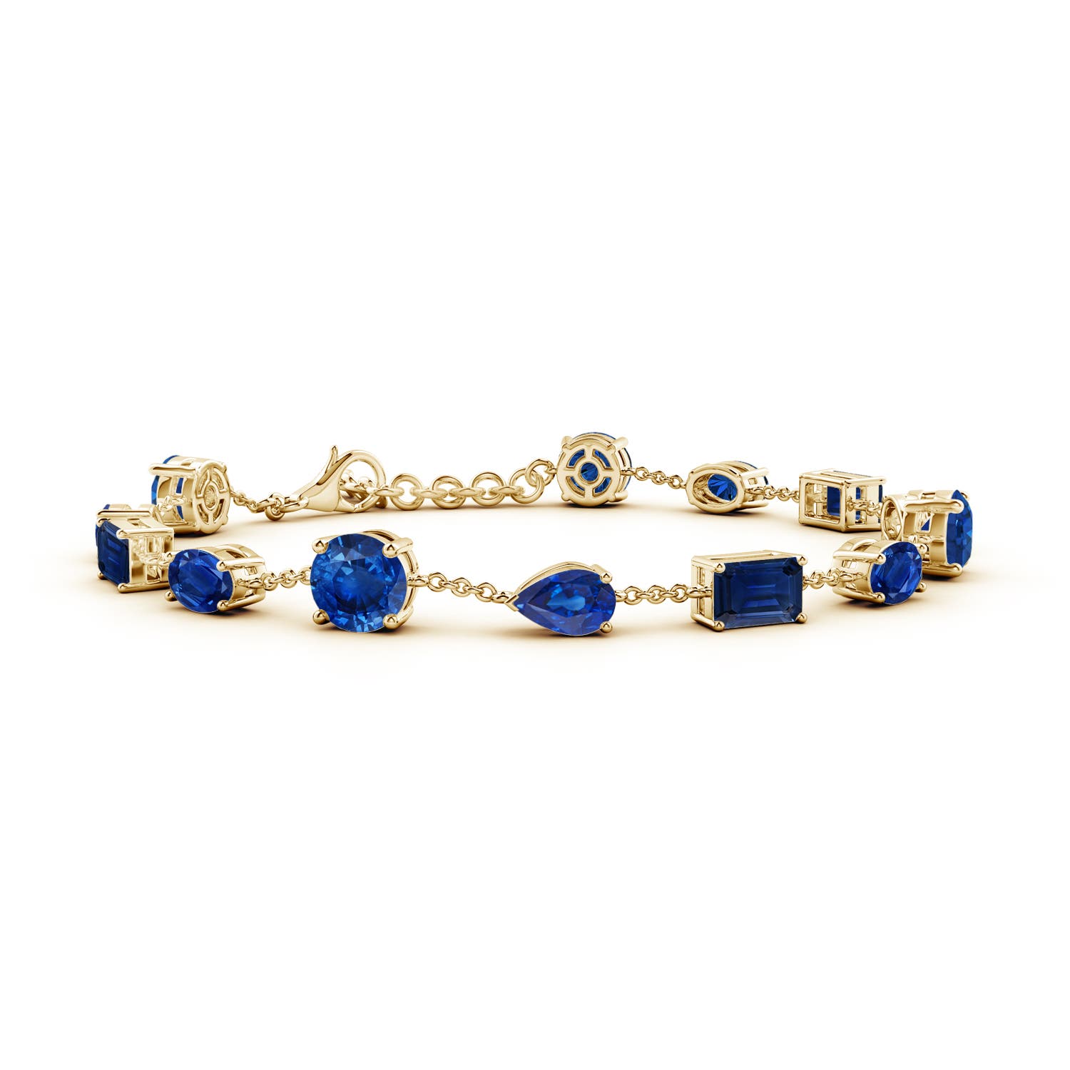 6mm AAA Multi-Shape Blue Sapphire Station Bracelet in 18CT Yellow Gold