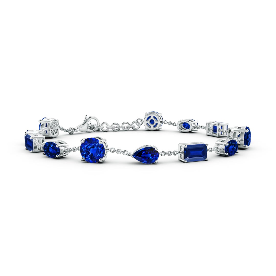 6mm AAAA Multi-Shape Blue Sapphire Station Bracelet in 18K White Gold