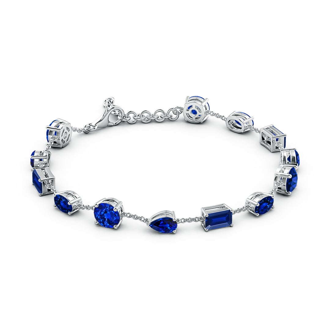 6mm AAAA Multi-Shape Blue Sapphire Station Bracelet in 18K White Gold - side 3