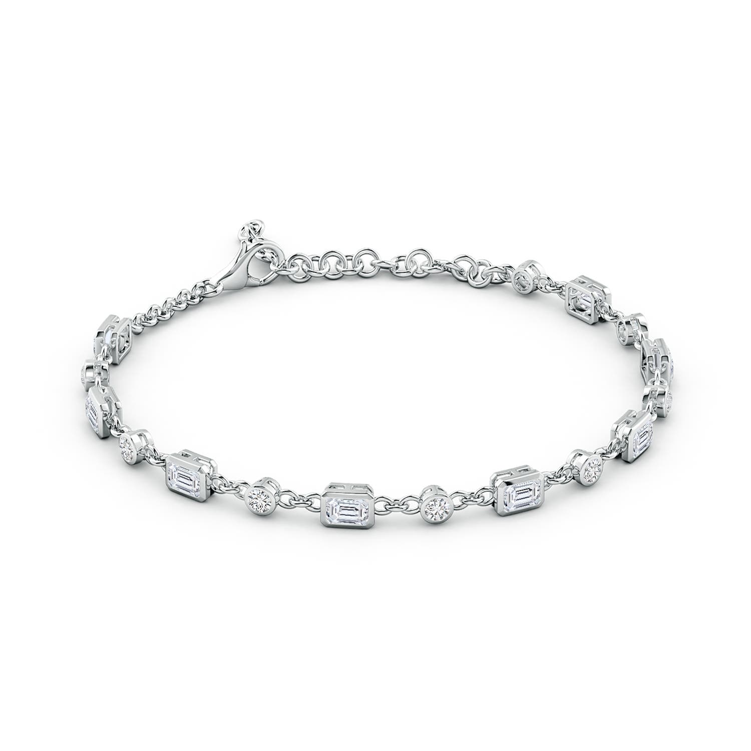 4x3mm HSI2 Emerald-Cut and Round Diamond Station Bracelet in White Gold - side 2