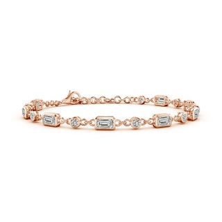 5x3mm KI3 Emerald-Cut and Round Diamond Station Bracelet in Rose Gold