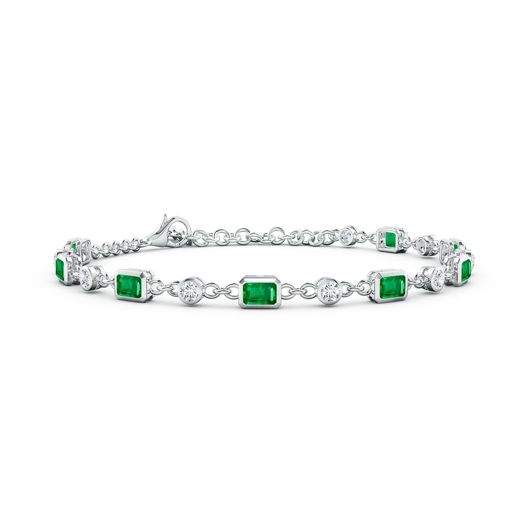 4x3mm AAA Emerald-Cut Emerald and Round Diamond Station Bracelet in White Gold